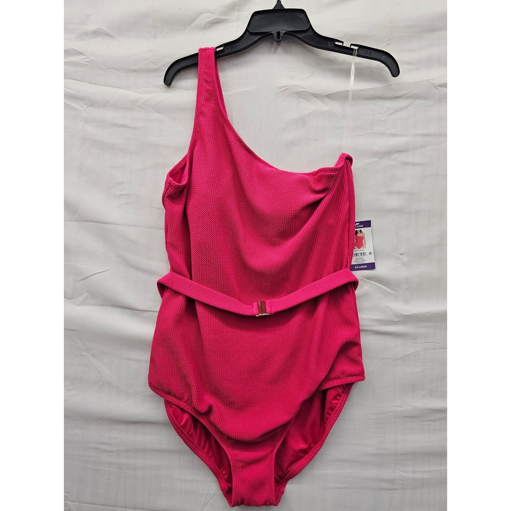 LOFT Womens One Shoulder One Piece Swimsuit Pink Polyester Blend Casual Size XXL